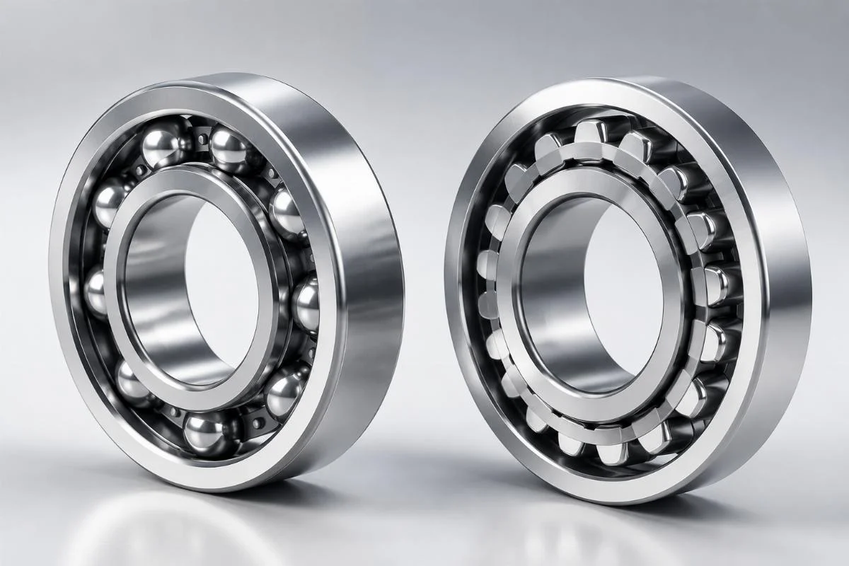 Deep groove ball bearing and spherical roller bearing compared side by side